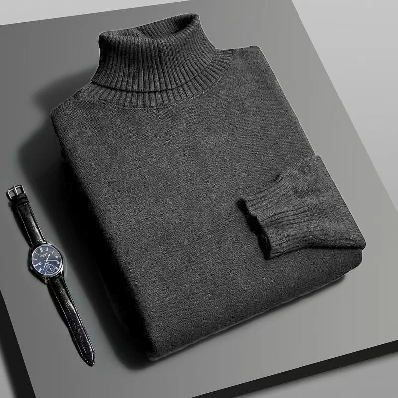 Men's Slim Fit Knit Turtleneck Sweater – Anti-Pilling Long Sleeve Pullover for Autumn & Winter