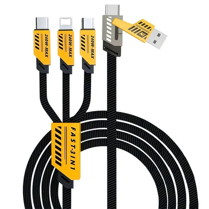 2-in-3 240W Nylon Braided Multiport Fast Charging Cable — USB-A & USB-C Input to USB-C, Lightning & Micro USB