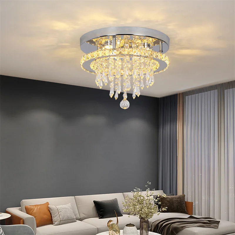 GreeLustr Crystal LED Rings Chandelier – Dimmable Ceiling Light with Remote Control