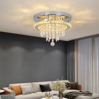 GreeLustr Crystal LED Rings Chandelier – Dimmable Ceiling Light with Remote Control