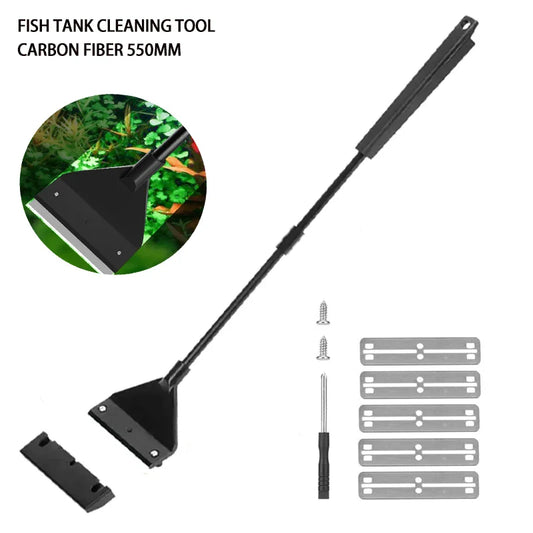 Aquarium Algae Scraper Cleaner with 5 Replaceable Blades – 55 cm (21.7 in) Carbon Fiber Handle, ABS Head
