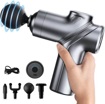 LEERCON Mini Massage Gun – Deep Tissue Percussion Massager, Silent Brushless Motor, 6 Speeds, 4 Heads, USB-C, for Women & Men