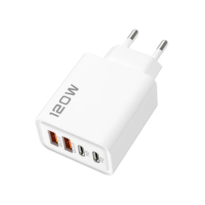 120W 4-Port PD Fast Charger Wall Adapter – 2 USB-C & 2 USB-A Quick Charge with US/EU Plugs