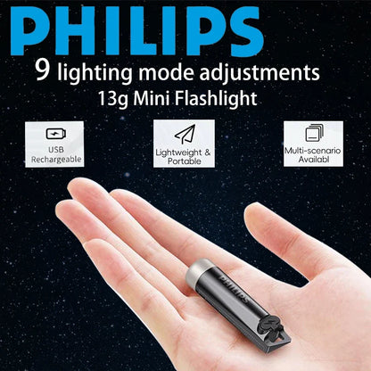 Mini EDC Keychain Flashlight — USB-C, UV, SOS, Waterproof