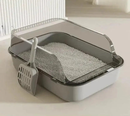 Semi-Enclosed Cat Litter Box Splashproof High-Side Kitten Litter Tray for Indoor Use