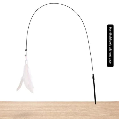 Interactive Cat Feather Teaser Wand with Bell, Extendable Rod, Suction Cup & Replaceable Feather Head