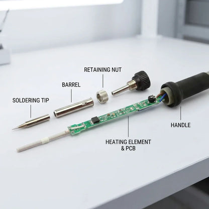 60W Adjustable Temperature Soldering Iron with EU Plug – Rotary Control & Replaceable Tips for DIY Electronics Repair