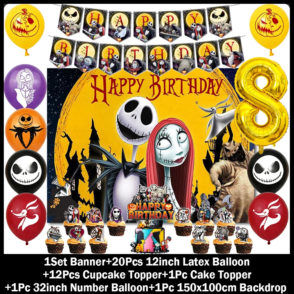 Halloween Birthday Party Decoration Kit with Balloons and Backdrop Options