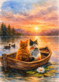 Cute Kittens Various Scenes Poster Funny Baby Cat in Daisy Field Watching Sunset on Beach Sleeping Canvas Print for Home Decor