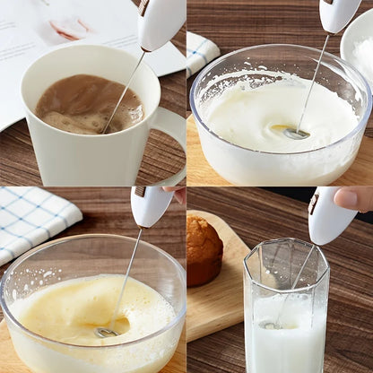 Handheld Electric Milk Frother & Mini Egg Beater Battery-Powered Coffee Mixer