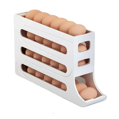 30-Egg Refrigerator Organizer - Stackable Plastic Egg Storage Box with Automatic Roller