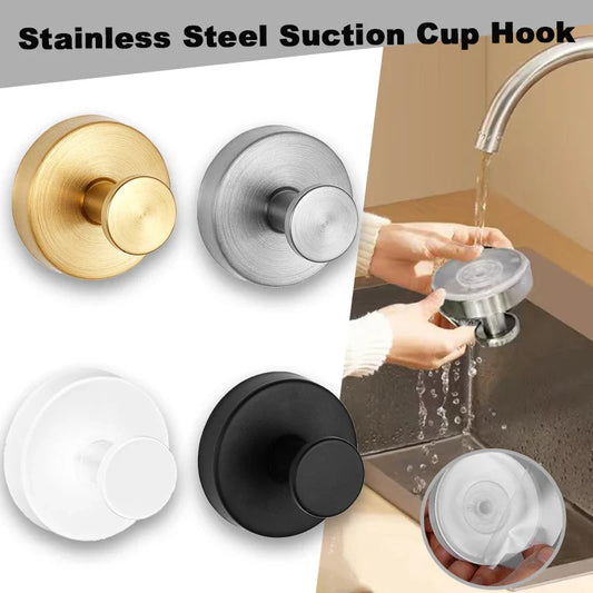 Reusable Stainless Steel Suction Cup Hook Punch-Free Waterproof Wall Mount for Kitchen and Bathroom Towel & Clothes Hanger