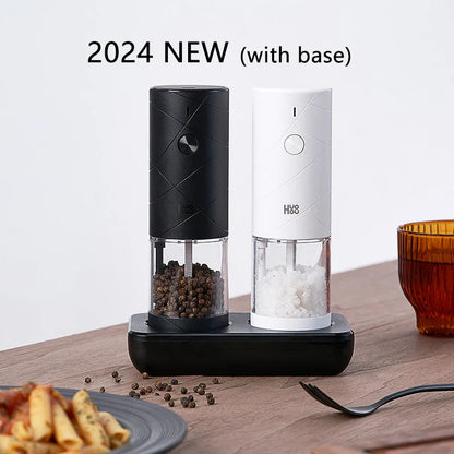 Electric Salt and Pepper Grinder Set – 2-Pack LED Spice Mills, 6 Grind Modes for Kitchen