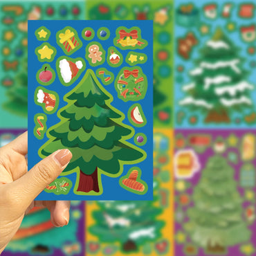 8/16/24PCS Spielzeug Puzzle Aufkleber Weihnachtsbaum „Make a Face“ Aufkleber DIY Handwerk Wasserdichte Schreibwaren Aufkleber