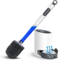Refillable Silicone TPR Toilet Brush with Water Spray, 40 cm (15.7 in) Long Handle, Wall-Mounted Bathroom Cleaner