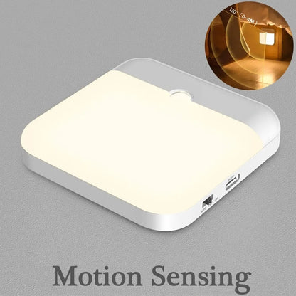 Motion Sensor LED Night Light - USB Rechargeable Square Lamp for Bedroom, Kitchen, Stairway, Hallway, Wardrobe & Cupboard