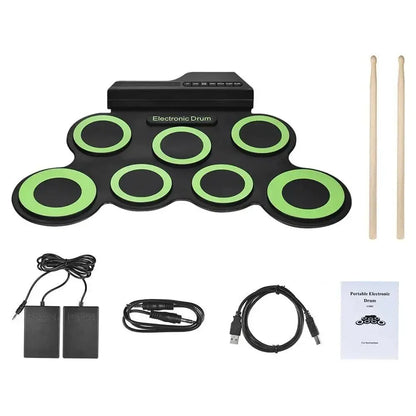 Portable Folding Silicone Electronic Drum Pad USB Hand-Roll Practice Kit with Drumsticks & Sustain Pedal