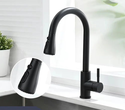 360° Rotating Telescopic Pull-Out Kitchen Faucet - Brushed Nickel, Single-Handle Deck Mount