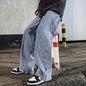 Men's Korean Streetwear Loose Wide-Leg Jeans - Straight Baggy Pants in Black & Light Blue