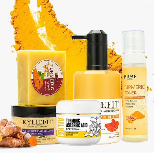 AILKE Natural Turmeric Skin Care Range - Vitamin C, Paraben-Free, Soap, Scrub, Toner, Cream & Lotion