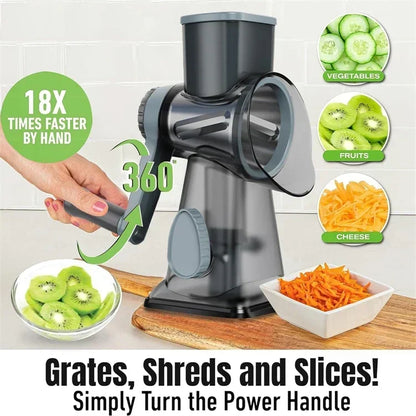 3-in-1 Rotary Cheese Grater Manual Vegetable Slicer & Nut Grinder – Multifunctional Kitchen Tool