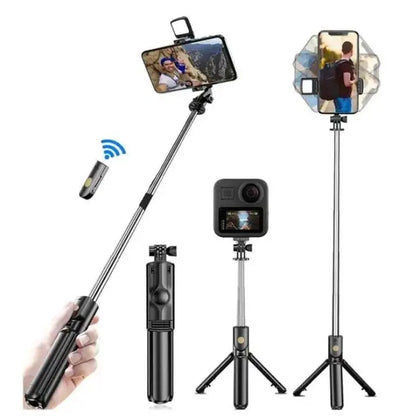 Roreta Wireless Tripod Stand Selfie Stick with Light Bluetooth Remote Control Extendable for iPhone Cellphone Tiktok Live Stream