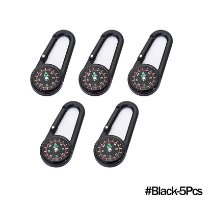 Mini Compass Carabiner Keychain — Camping & Hiking Backpack Buckle Survival Tool