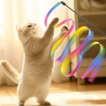 Interactive Cat Teaser Wand with Satin Ribbon – 19 in (49 cm) Rod & 47 in (120 cm) Ribbon Kitten Teaser Toy