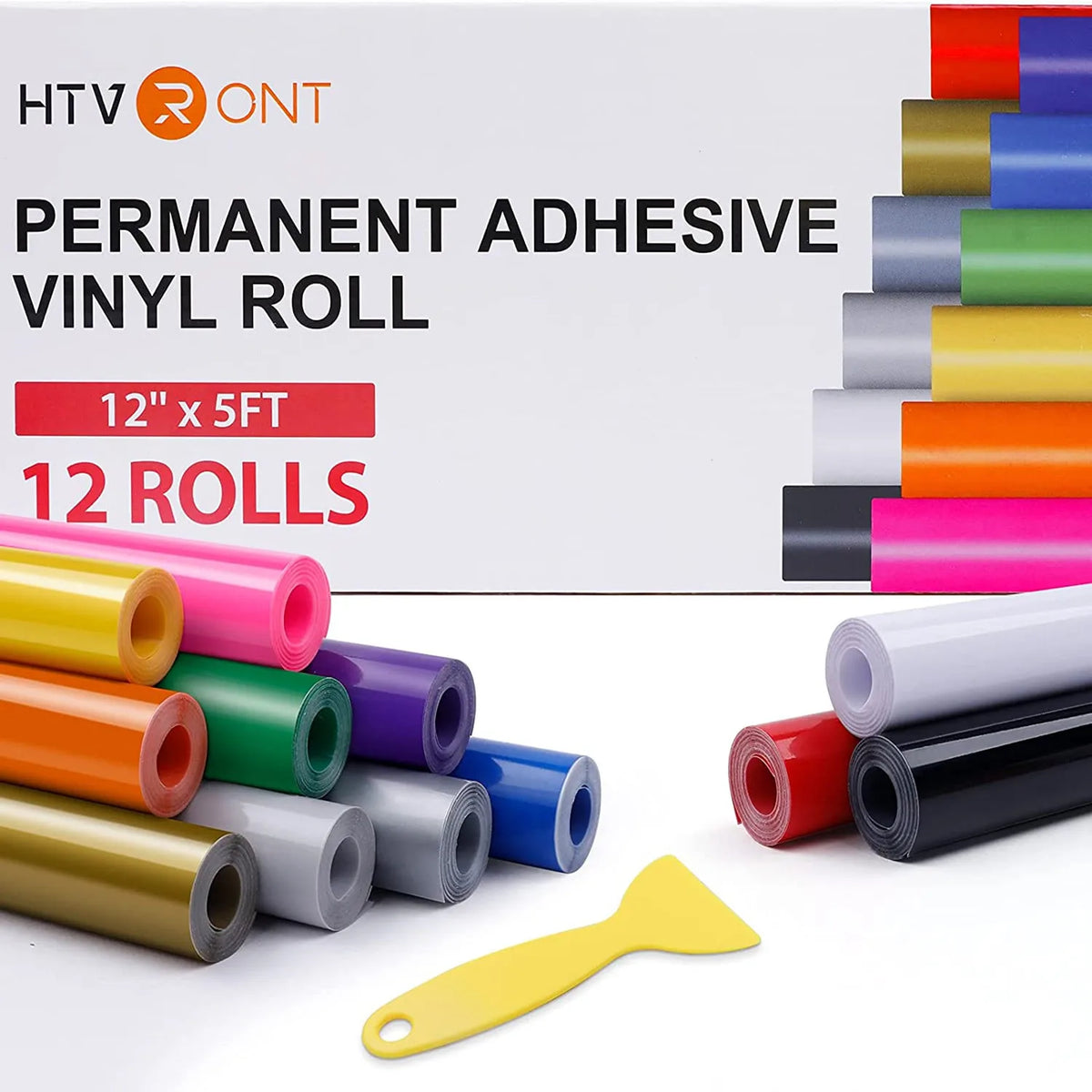 HTVRONT Permanent Adhesive Vinyl Rolls – 12 Pack, 12×5ft Multi-Color for Cricut & Craft DIY