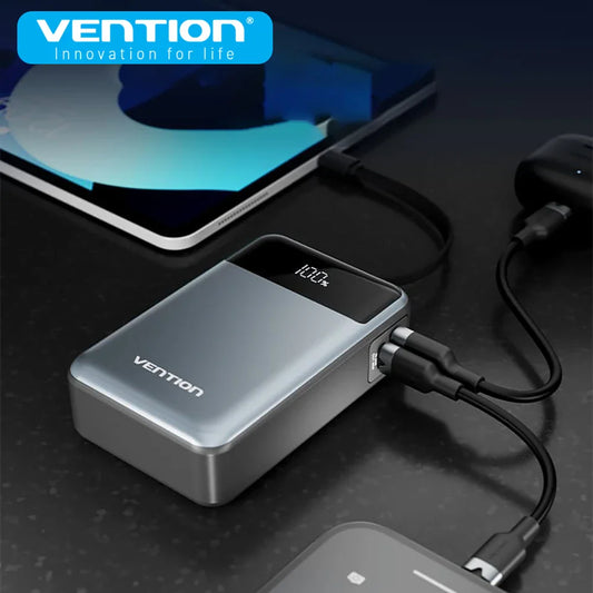 20000mAh 65W PD Power Bank with Built-in USB-C Cable, Portable Fast Charger for Laptops, Phones & Tablets