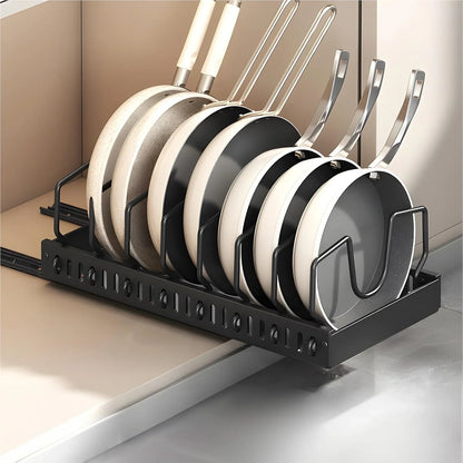 Pull Out Pots Pans Organizer for Under Cabinet Pull Out Cabinet Organizer Storage Pot Lid Organizer Holder Adjustable Dividers
