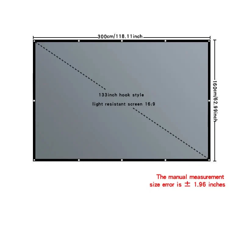 Home office business projector, portable movie screen, 60-133 inches, metal anti light screen hook for daytime viewing