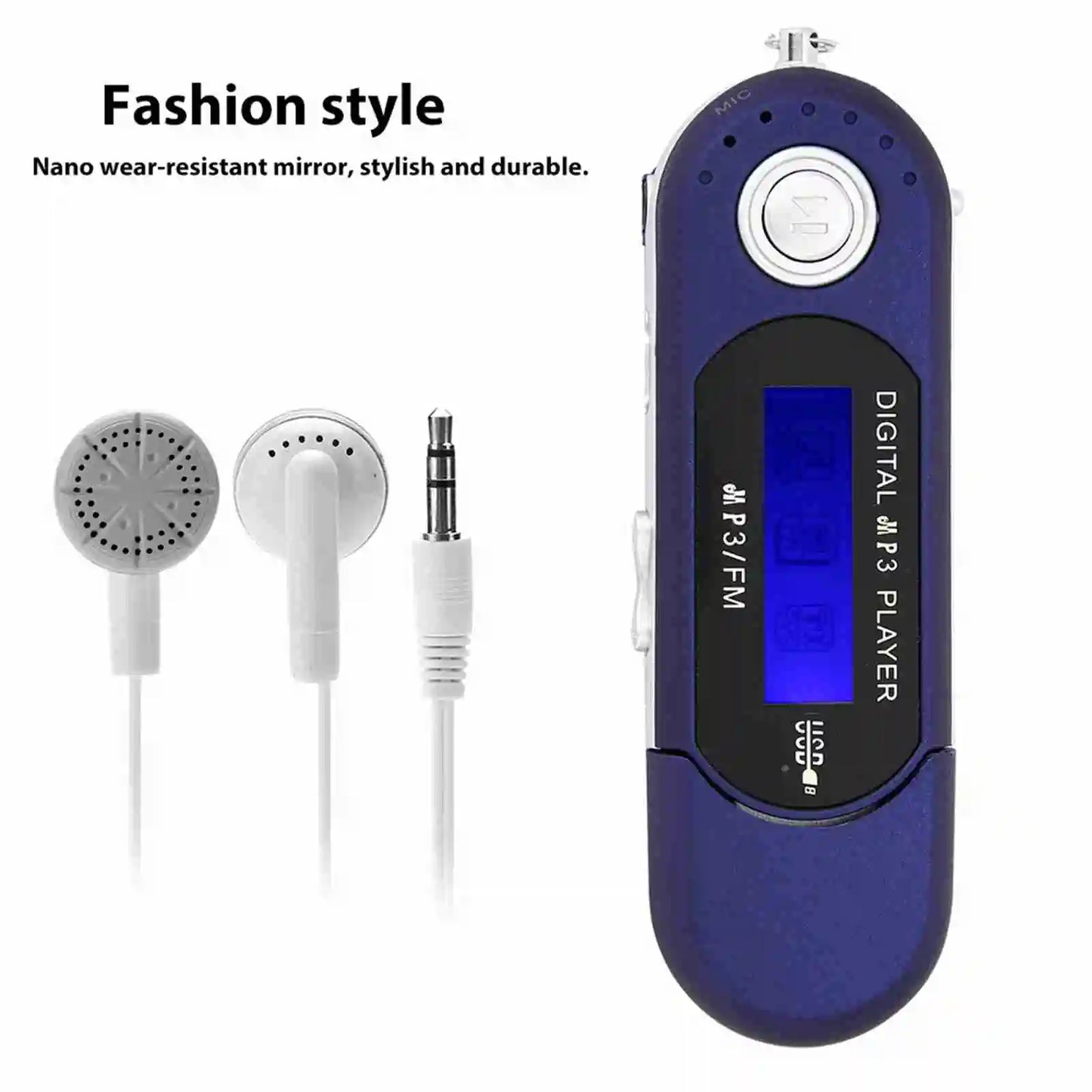 Portable Music MP3 USB Player with LCD Screen Voice  (Black Blue White)