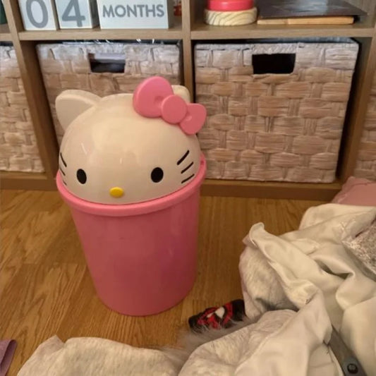 Kawaii Cat Trash Can Cute Plastic Rubbish Bin for Bedroom & Living Room — 21 cm (8.3 in) / 37 cm (14.6 in)