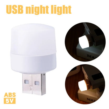 Mini USB Night Light (1/3/5/10-Pack) - Warm White LED Book Reading Lamp, Eye-Protection USB Plug-In