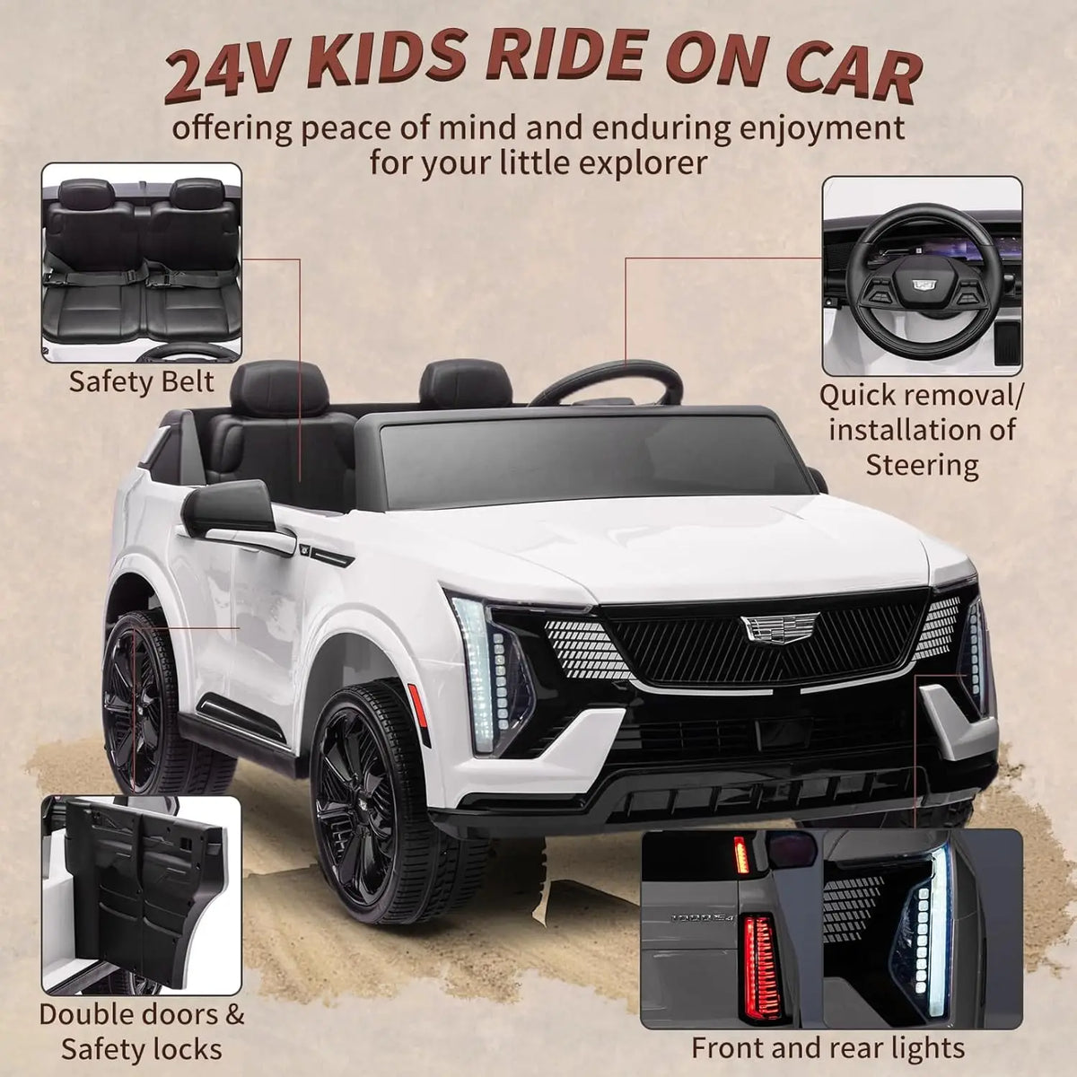 24V Two-Seat Kids Ride-On Car with Remote, 1.9–3.2 mph