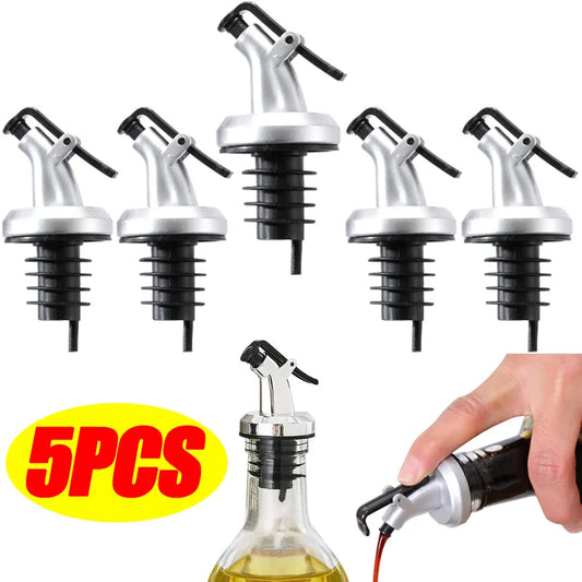 1/3/5-Pack Leak-Proof Oil Bottle Pourer Stopper – Locking Nozzle for Oil, Vinegar, Wine & Liquor
