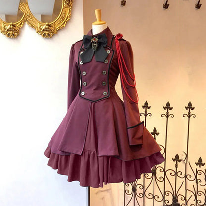 MAIGSWHOO Plus Size Gothic Lolita A-Line Princess Dress – Bow Collar, Trumpet Sleeve, Lace-Up Ruffles, Medieval Retro Style, S–5XL
