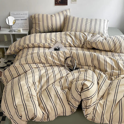 Striped Duvet Cover Bedding Set with Flat Sheet & Pillowcases — Multiple Sizes (Single/Twin/Full/Queen/King)