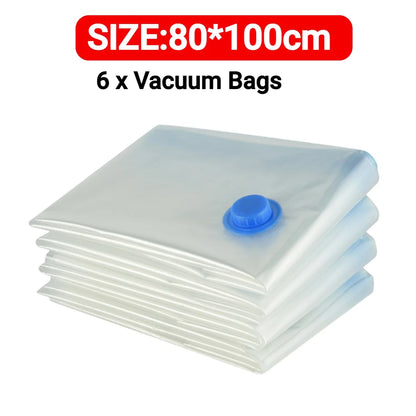 7 Sizes Reusable Vacuum Storage Bags with Hand Pump – Space-Saving Compression Bags for Clothes, Blankets & Bedding