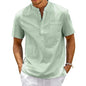 Men's Cotton-Linen Henley Short Sleeve Tee – Breathable Lightweight Casual Top