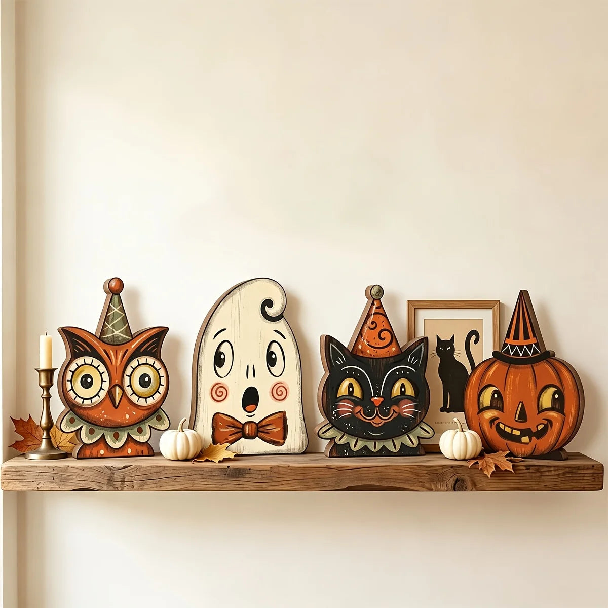 Wooden Halloween Witch Owl Shelf Decor - 1pc