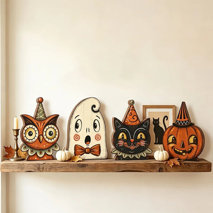 Wooden Halloween Witch Owl Shelf Decor - 1pc