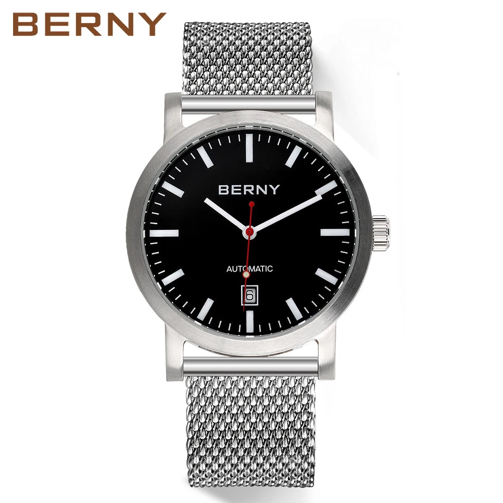 BERNY AM038M Automatic Watch with Leather Strap and Calendar