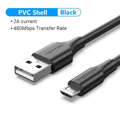 Micro USB 2.0 Cable — 2A Fast Charging & Data Sync, Multiple Lengths 0.25–3m (0.8–9.8 ft) — Compatible with Samsung, Huawei, Xiaomi, Redmi