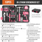 Pink Cordless Electric Screwdriver & Home Repair Tool Kit - Complete Set with Drill Bits, Hammer & Carry Case