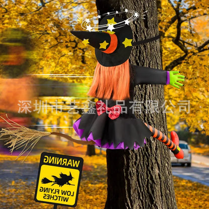 Halloween Witch Crashing Into Tree Decoration - 100 x 110 cm