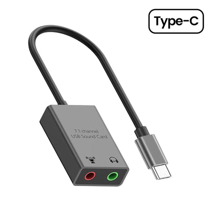 USB/USB-C to 3.5mm External Sound Card Adapter — Mic & Headphone for Laptop, MacBook, PC