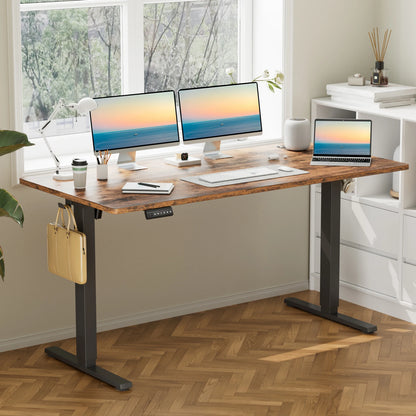 JHK 63" x 24" Electric Standing Desk - 28.35"-46.46" Height, 3 Memory Presets, 154 lbs Capacity, Anti-Collision, EPA/CARB, Oak/Black/White/Rust