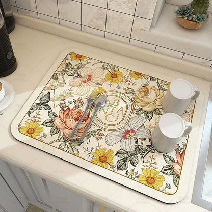 Absorbent Diatom Mud Dish Drying Mat – Non-Slip Quick-Dry Kitchen & Bathroom Drain Pad